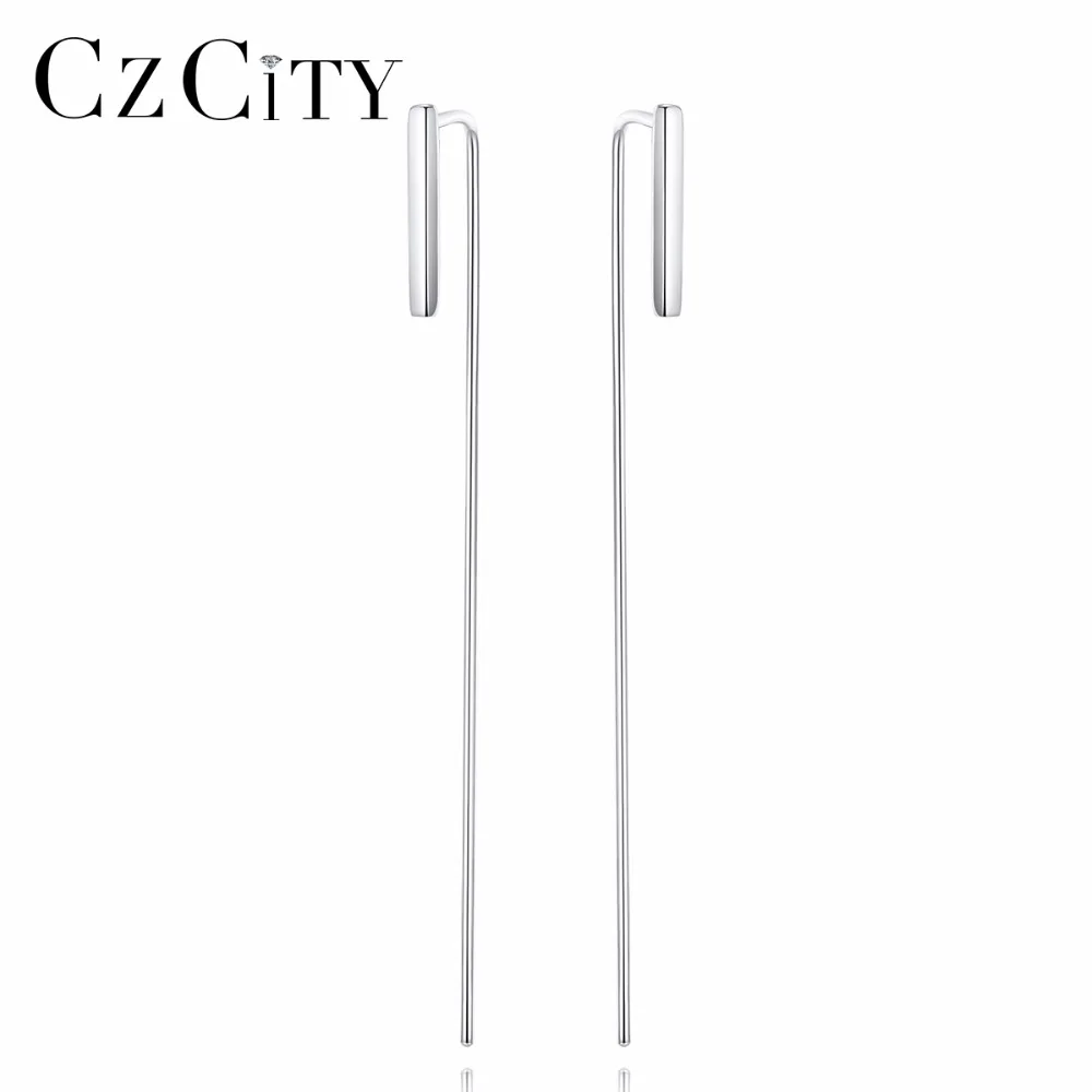 CZCITY Hot Fashion Simple 925 Silver Long Korean Style Earring&Cute Hook Small Stud Earring For Women Wearing Daily-life