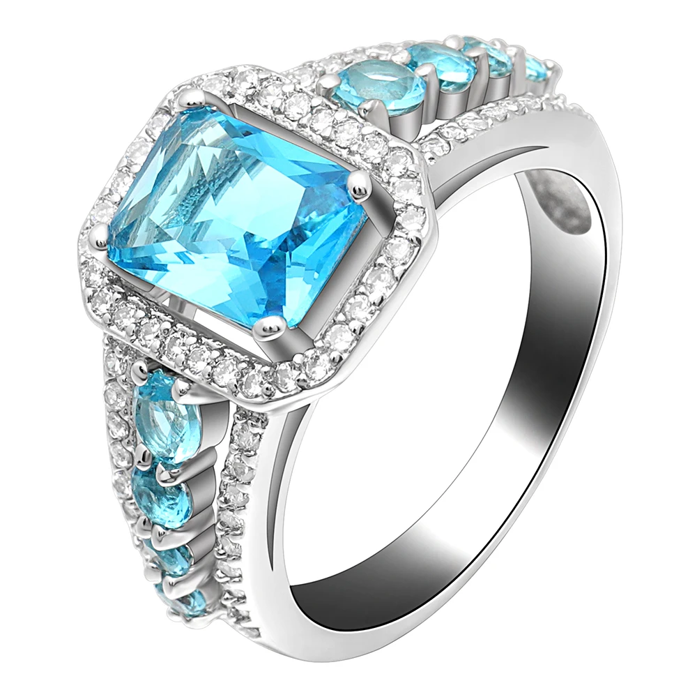 

2018 July Hainon Fashion Lake Blue Zircon Shining wedding rings for women jewelry rings