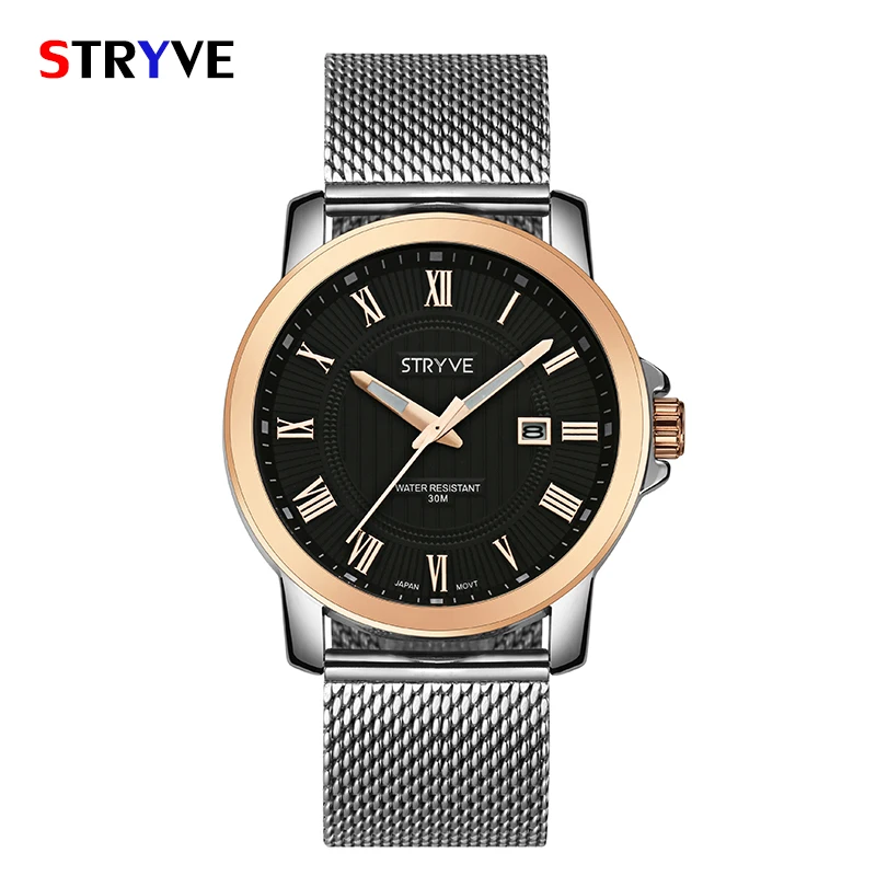 

STRYVE S6002 Top Brand Mens Watches Luxury Quartz Casual Watch Men Stainless Steel Mesh Clock relogio masculino