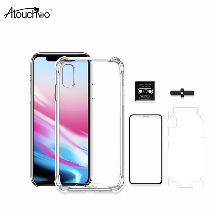

ATOUCHBO 5 in 1 Wholesale Armor Crystal Transparent Clear Anti-shock PC TPU Phone Case Cover for iPhone 7 8 Plus XS Max, Tranparent