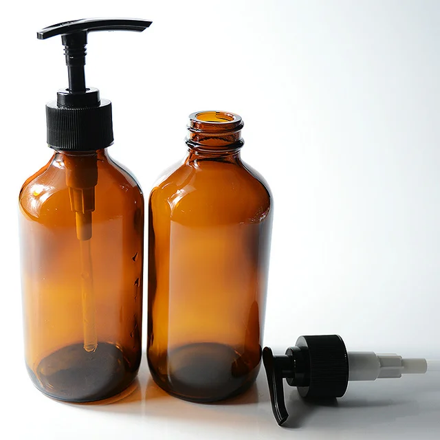 250ml 500ml amber glass soap dispenser bottle with pump, lotion