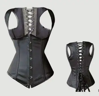 Sexy Black Faux Stretch Leather Intimate Lace Up Top Western Bustier ...