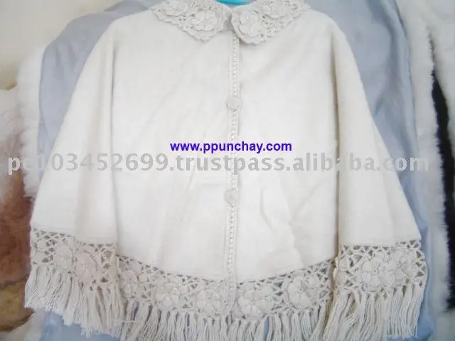 
100% Alpaca Poncho Cape with Roses Peru 