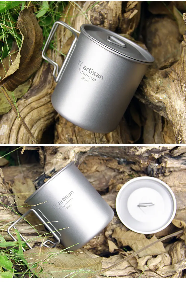 420ml Titanium Cup Ultralight Camping Outdoor Collapsible Handle Cup ...