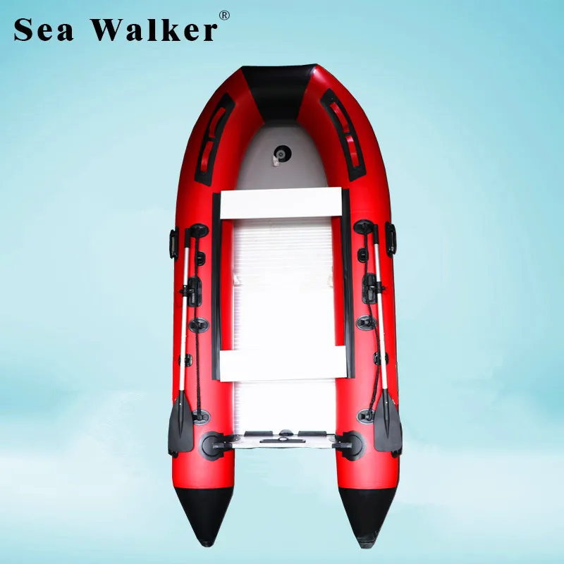 

Seawalker High Quality 4.3M Inflatable Fishing Boat With CE Certification Rowing Boat With Aluminum Floor PVC Material Raft, Red