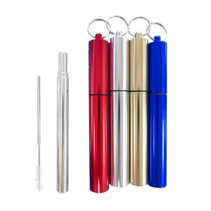 Image of Foldable Metal Straw Fold Set Portable Folding Reusable Collapsible Drinking Straw Stainless Steel Straws for Bar Accessories