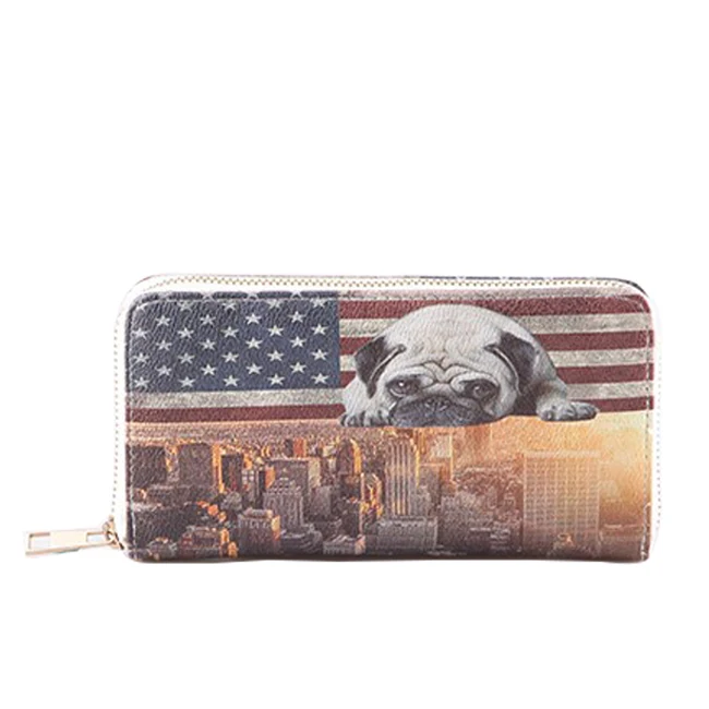 

5259-2018 Newest Design New York and USA Flag Printed Zip-Around Large Travel Wallet for Girls