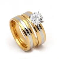 

Fashion hot sale 18k golds white zircon diamond ring set men wedding stainless steel ring