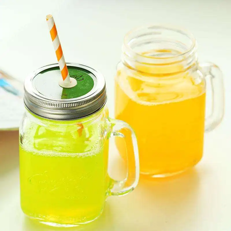 Mason Glass Jam Jar Drinking Mug With Plastic Straw & Lid Buy