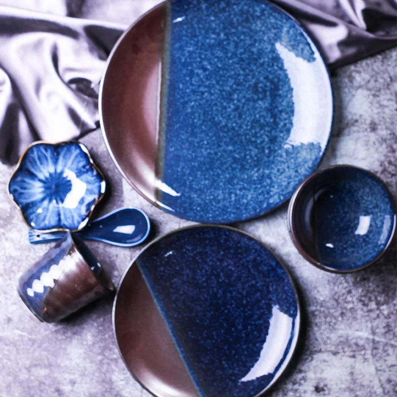 

[Byron]New deep sea desgin ceramic dinnerware sets tableware dinner plate dish cup bowl Sauce Disk for hotel restaurant