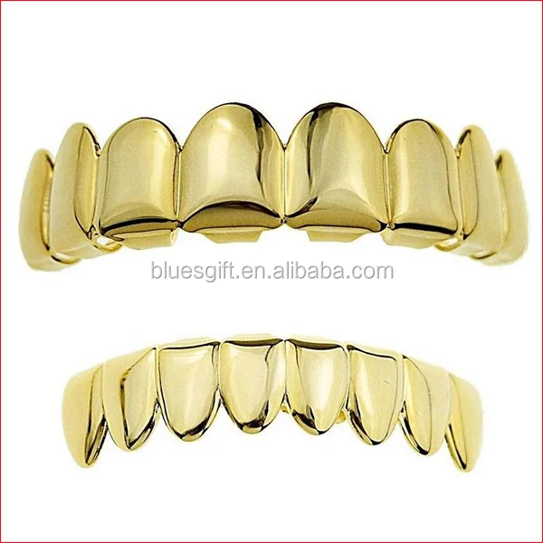 

Blues RTS Bling Body Jewelry Gold 8 Teeth Top Bottom plain Teeth Grillz Mouth Grills for Halloween party, Silver, gold, hematite, rose gold and so on.