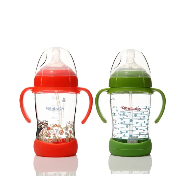 

Baby glass bottles High Borosilicate Glass BabyBottles BPA Free With Handle And Drinking Straw, Green