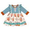 New arrival custom design fall dress boutique children's girl ruffle floral long sleeve fall 2 year old girl dress