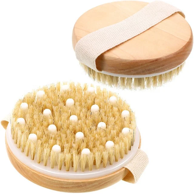 

Amazon Hot Sale Wooden Bath Brush Dry Round Body Brush With Massage