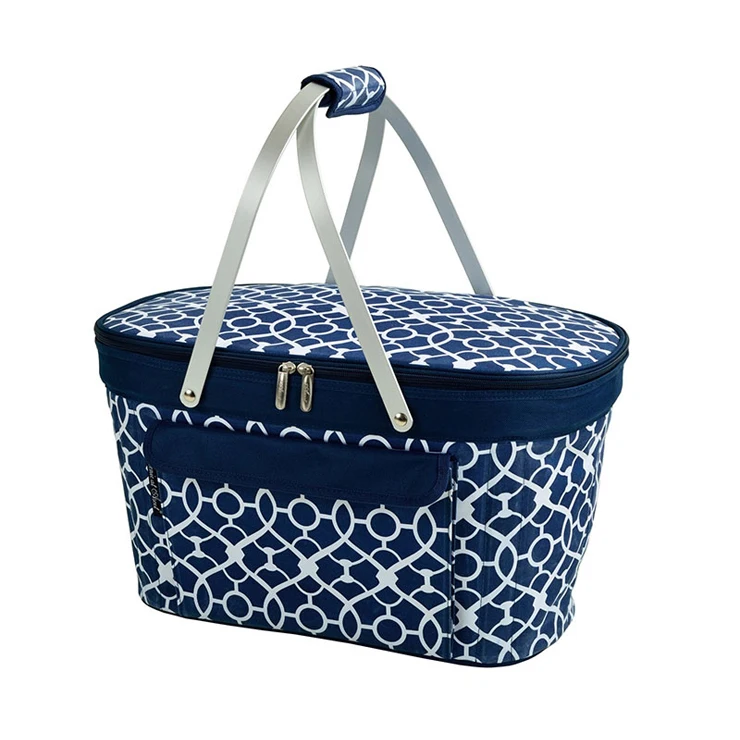 

Picnic Cooler Basket with Family Size Insulated Folding Collapsible Mini Picnic Basket With Aluminum Rods, Black;customized color available.