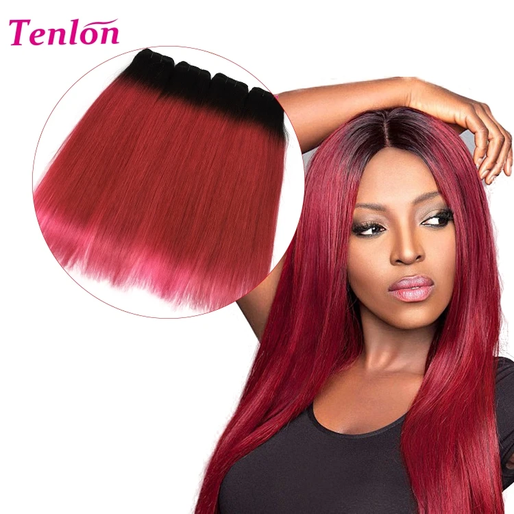 
two tone dark roots ombre colored 100% human hair weave extensions 