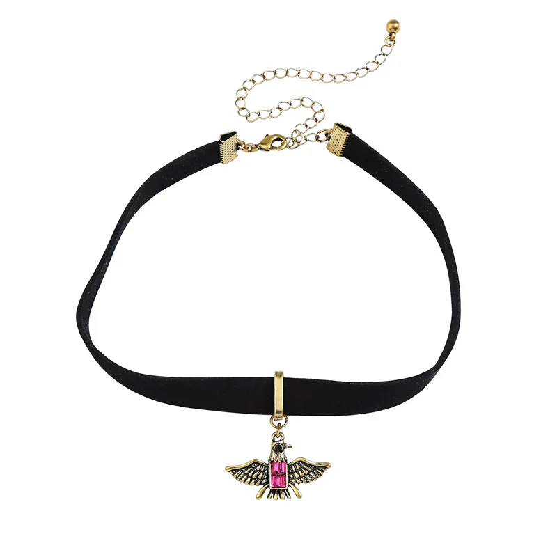 

xl01299c Cameo Eagle Pendant Black Choker Necklace
