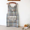 Factory price Cotton hemp plaid stripe patchwork apron for women