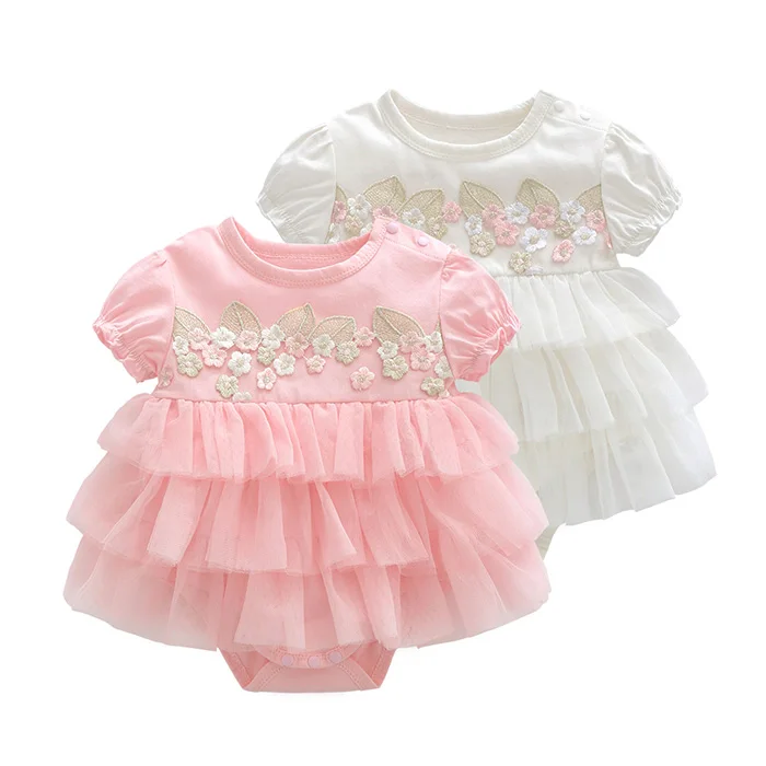 

Amazon Supplied Summer Cotton Short Sleeve Infant Toddler Baby Girls Clothes Newborn Romper, White;pink
