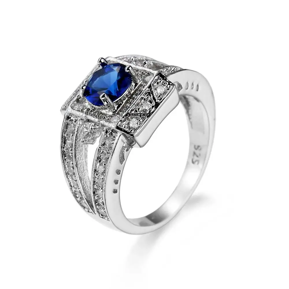 

Elegant Butterfly Side Square Gemstone Boutique Ladies Ring, Blue