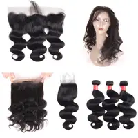 

8a Grade 360 Lace Frontal Closure With Bundles Brazilian Virgin Hair Body Wave Natural Color 100% Remy Human Hair