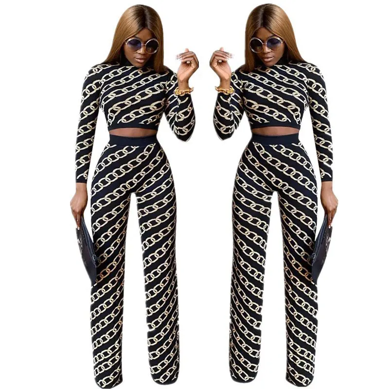 

90320-MX87 Fashion Flare Pants 2 Piece Printed Ladies Jumpsuits