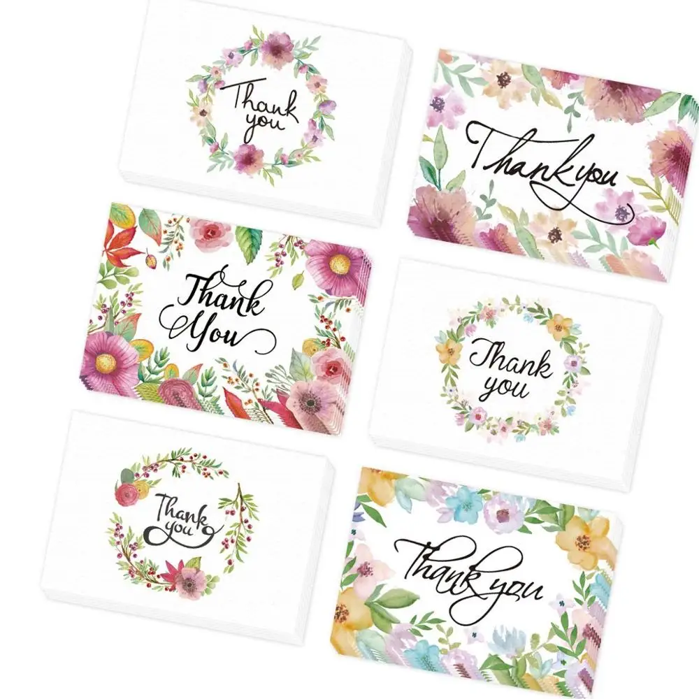

48 Assorted 6 Designs Floral Thank You Cards Greeting Cards Pack in 4 x 6 inch
