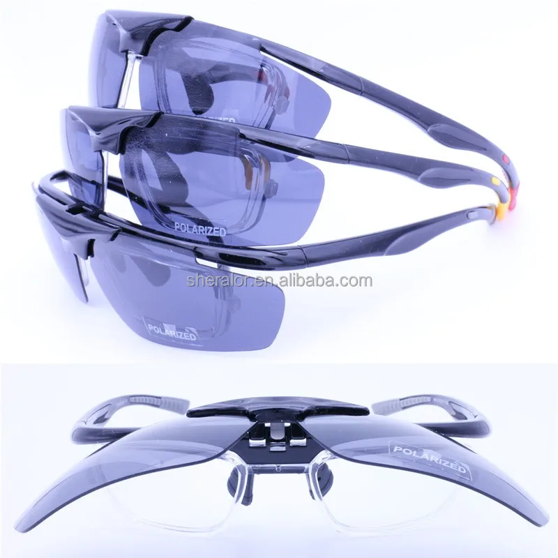 

Wholesale new style 4 degree bending flip up sorpting polarized sunglasses with inner prescription frame