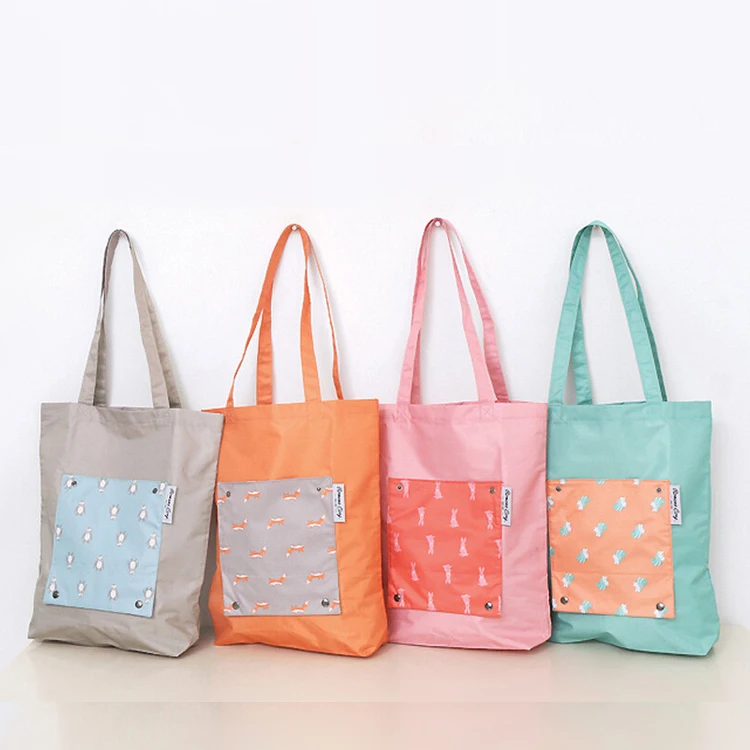 

Wholesale Women Cute Cartoon Waterproof Polyester Supermarket Folding Tote Bag Foldable Shopping Bag, Pink,blue,orange,gray