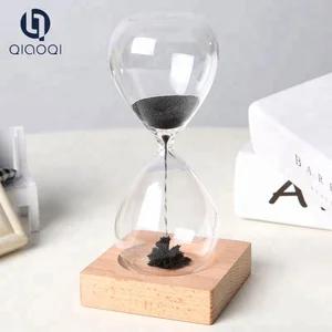 Image of Magnetic Hourglass With Ferrous Sand (Iron Filings) & Wood Base