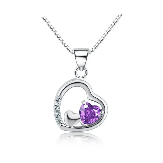 

Three Heart Pendant 925 Sterling Silver Jewelry Zircon Women Fashion Pendant, White, purple