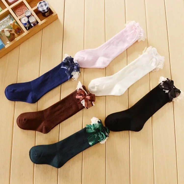 

Knee High Cotton Lace Bow Princess Kids Socks Girls, 6 colors for choose