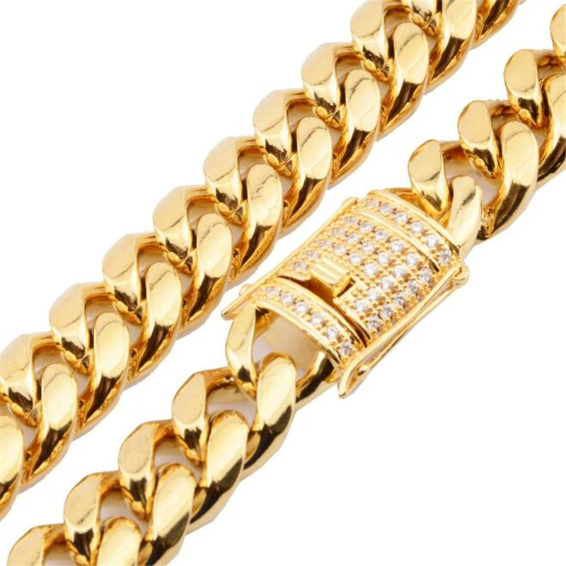 

Custom Size Stainless Steel Gold Plated CZ iced out Cuban Link Chains for man