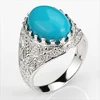 fashion single stone 925 silver men ring white gold plated natural turquoise stone rings accessories