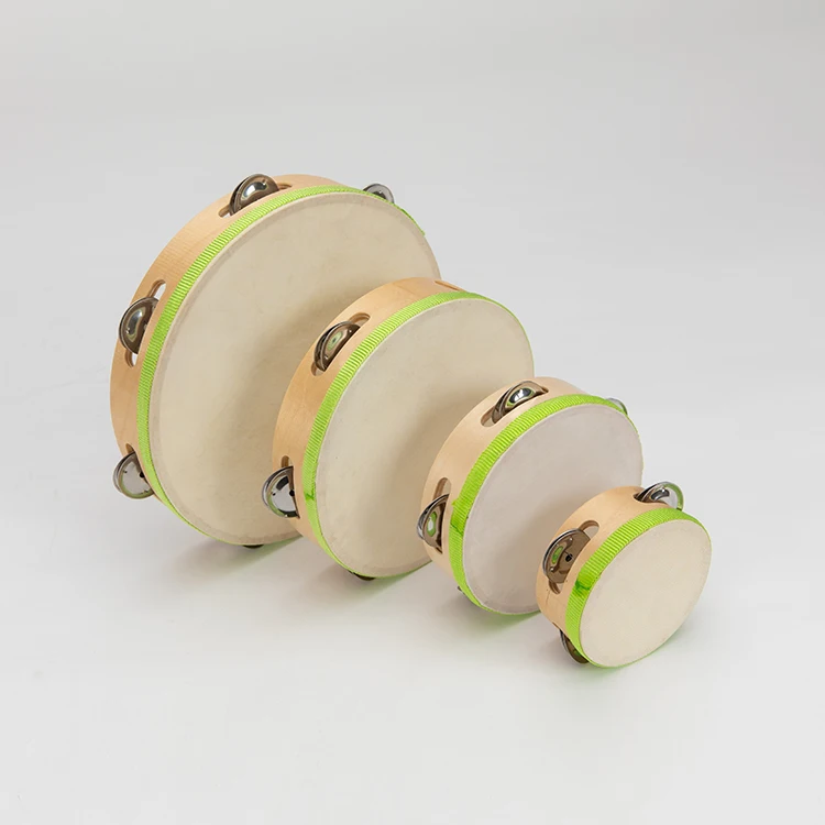 

wholesale 6 inch Sheepskin hand-made wooden toy tambourine instruments for children, Natural