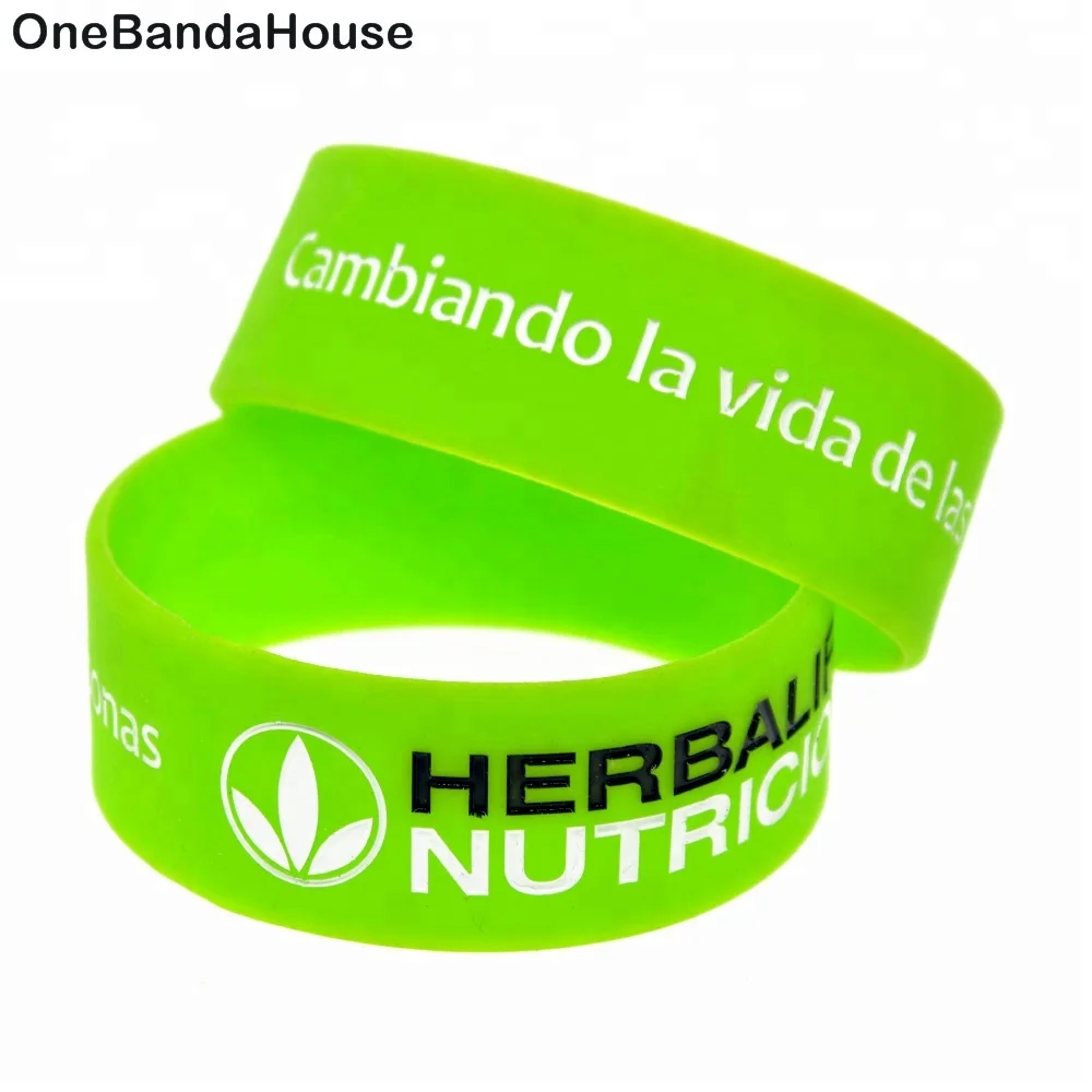 

1PC 1 Inch Wide Gift Bracelet Adult Size Cambiando La Vida Silicone Wristband, Black, green