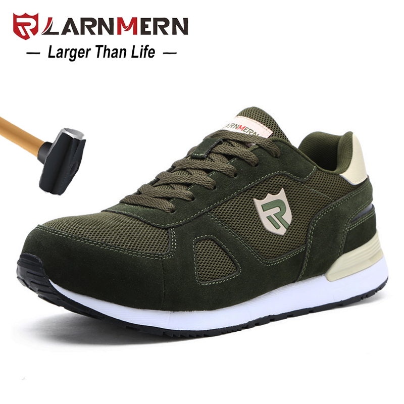

LARNMERN Men Steel Toe Safety Shoes Camo Green Breathable Suede Work Shoes For Men Protective Construction Footwear Sneaker