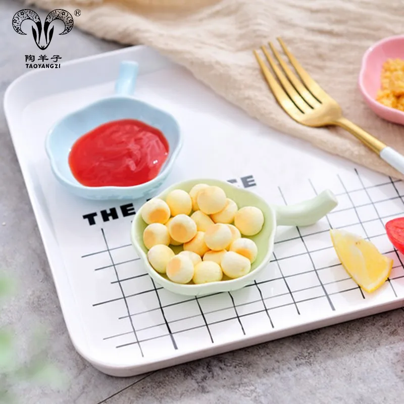 colorful small saucer soy sauce dish with handle