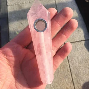 Image of wholesale natural high quality pink quartz crystal smoking pipes for gift