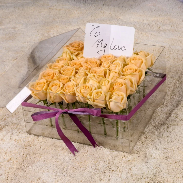 36 Roses Romantic Flower Display Box Clear Acrylic Rose Box With Lid