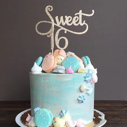 Glitter Süße 16 Kuchen Topper 16tel Geburtstag Hochzeitstag-partei Cupcake Dekoration Großhandel