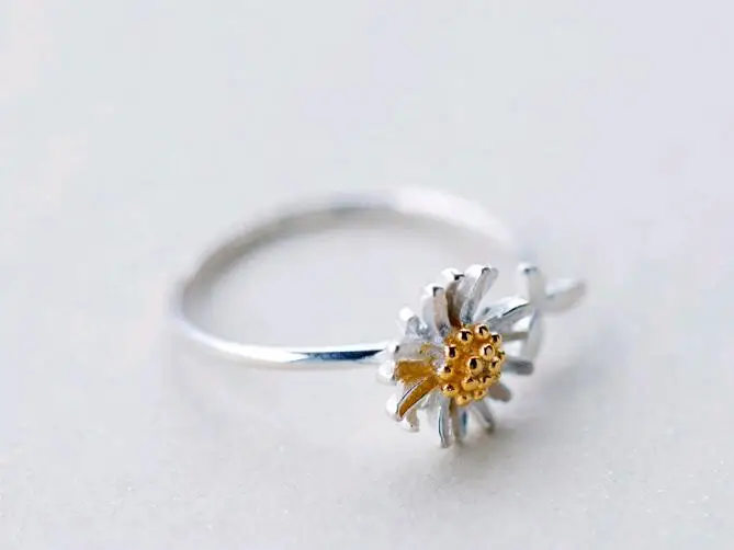 simple open size elegant style gold daisy flower 925 sterling silver rings.jpg