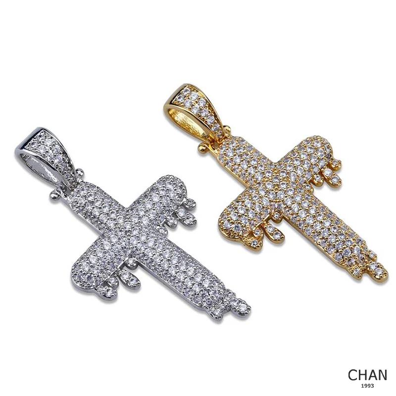 

Custom High Quality Iced Out Hiphop Gold Mens Stainless Steel Diamond Cross Pendant, Silver/black/gold/rose gold/blue avalibale