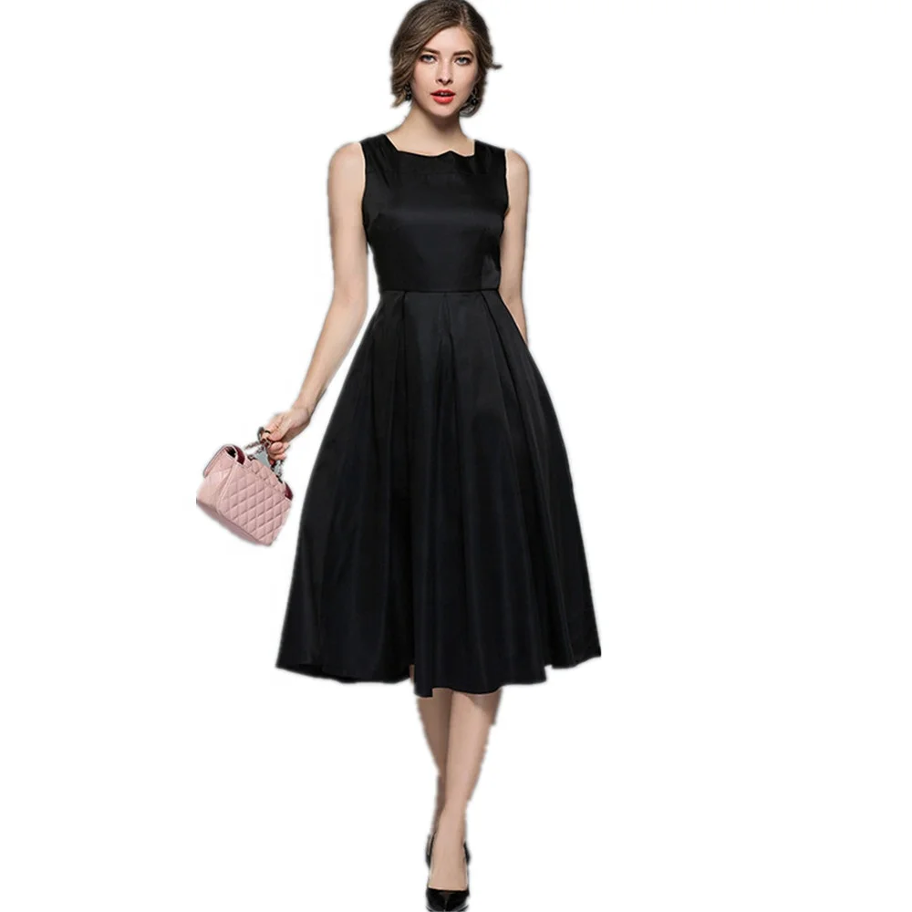 

2018 customized logo summer new fashion square collar sleeveless dress Hepburn little black party dress dress wholesale