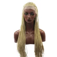 

Blonde Hand made micro braiding synthetic hair lace front wigs Braided Wigs