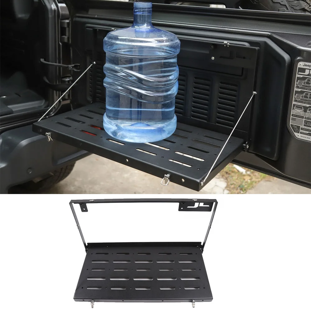 

Metal Flexible Carrier Shelf Tailgate Table Rear Trunk Door Rack Cargo Luggage Holder For Jeep Wrangler JL 2018-2019, Black