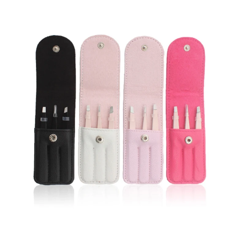 

3PCS/Set Eyebrow Tweezers Stainless Steel Point Tip Eye Brow Trimmer Slant Tip/Flat Tip Hair Removal Makeup Tool with Bag, Customized