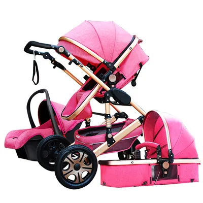 

Newborn baby stroller 3 in 1 EU baby carriage high landscape baby pram, Pink