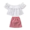 WHS14 Fashion Children Clothing Set White Tops+ dress 2PCS cute baby clothing set for Girls