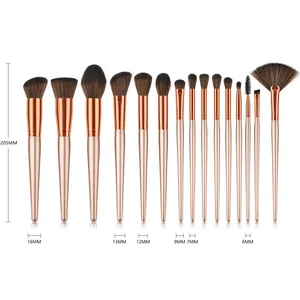 customized logo 15pcs makeup brush with pink gold, coffee gold